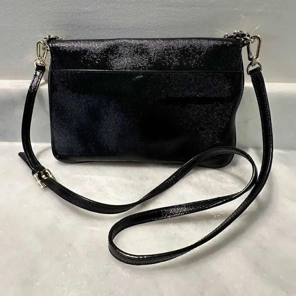 Tory Burch Magnetic Leather Chain Link Adjustable Black Crossbody Bag One Size